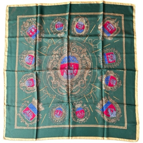 Hermes Les Armes De Paris Green 100% Silk Scarf - Picture 1 of 7